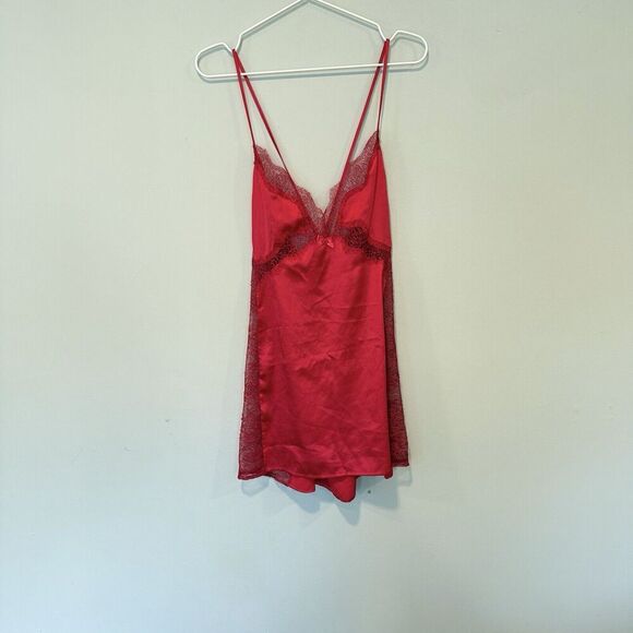 Victoria's Secret Red Slip Dress With Lace Cutouts Size Large 1185 - Picture 3 of 11